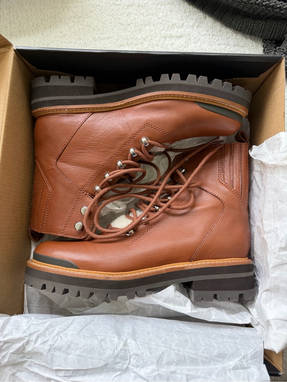 Marc Fisher Izzie Lugsole Ankle Boot - Brown with White Shearling - Picture 3 of 5